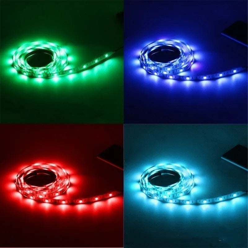 1 metre long flexible USB LED light strip showing SMD5050 chips, with a connected USB cable.