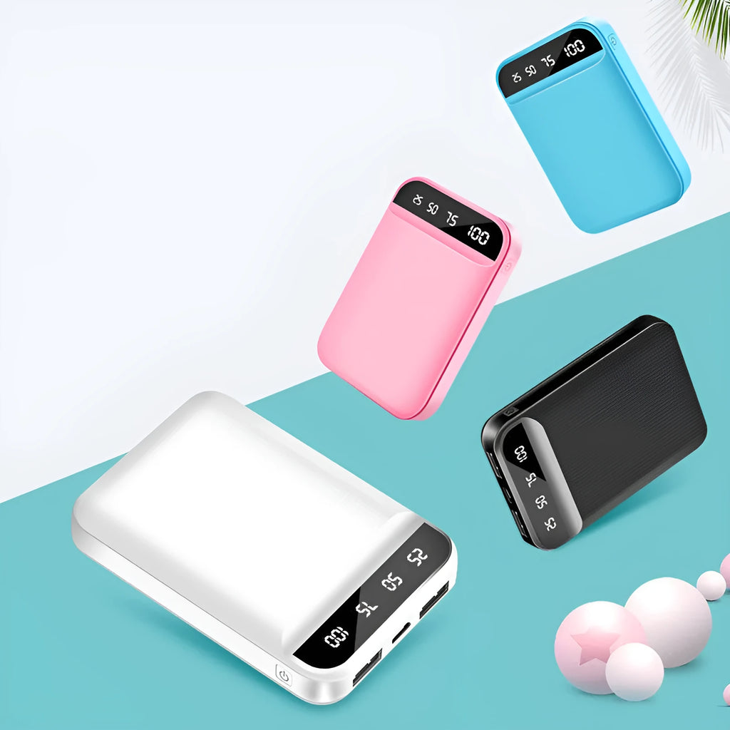 Portable power bank in choice of colours with multi-USB ports and polymer lithium battery.