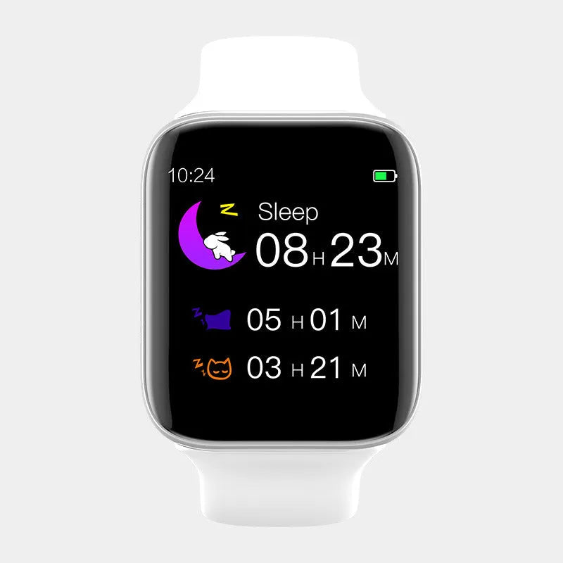 Smart bracelet with touch screen display on a liquid silicone wrist strap in black, pink, or white colours