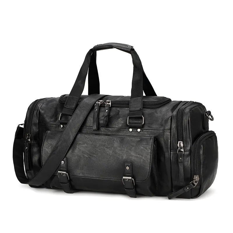 Black wheeled duffle travel bag with telescopic handle and separate shoe compartment