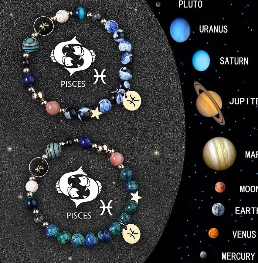 Set of two beaded bracelets made from natural stone, representing Chinese zodiac signs.