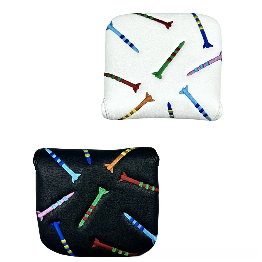Rocket pattern square putter protective sleeve in black and white PU leather for golf club storage