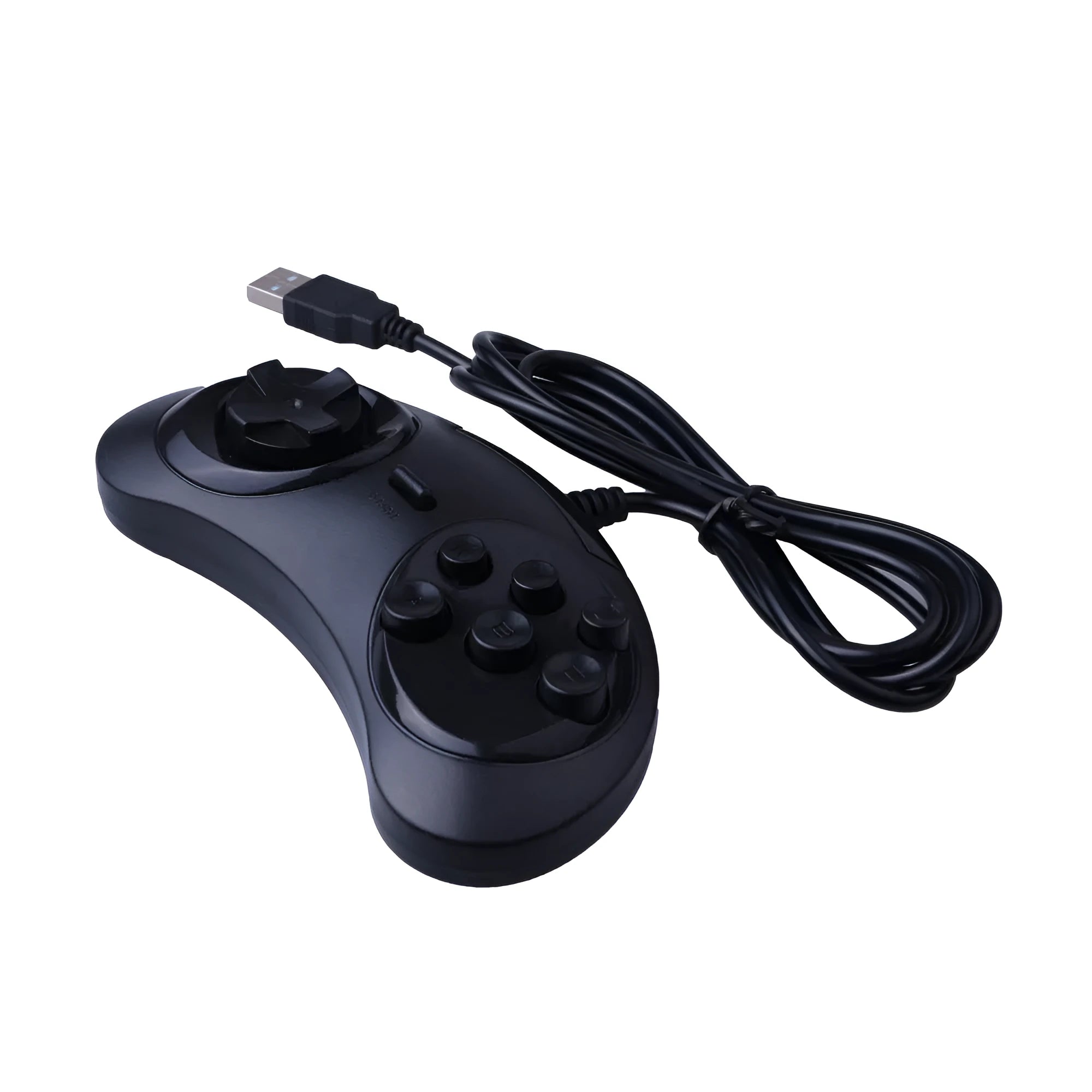 Black Sega USB PC gaming controller with 1.8-metre cable on a desk