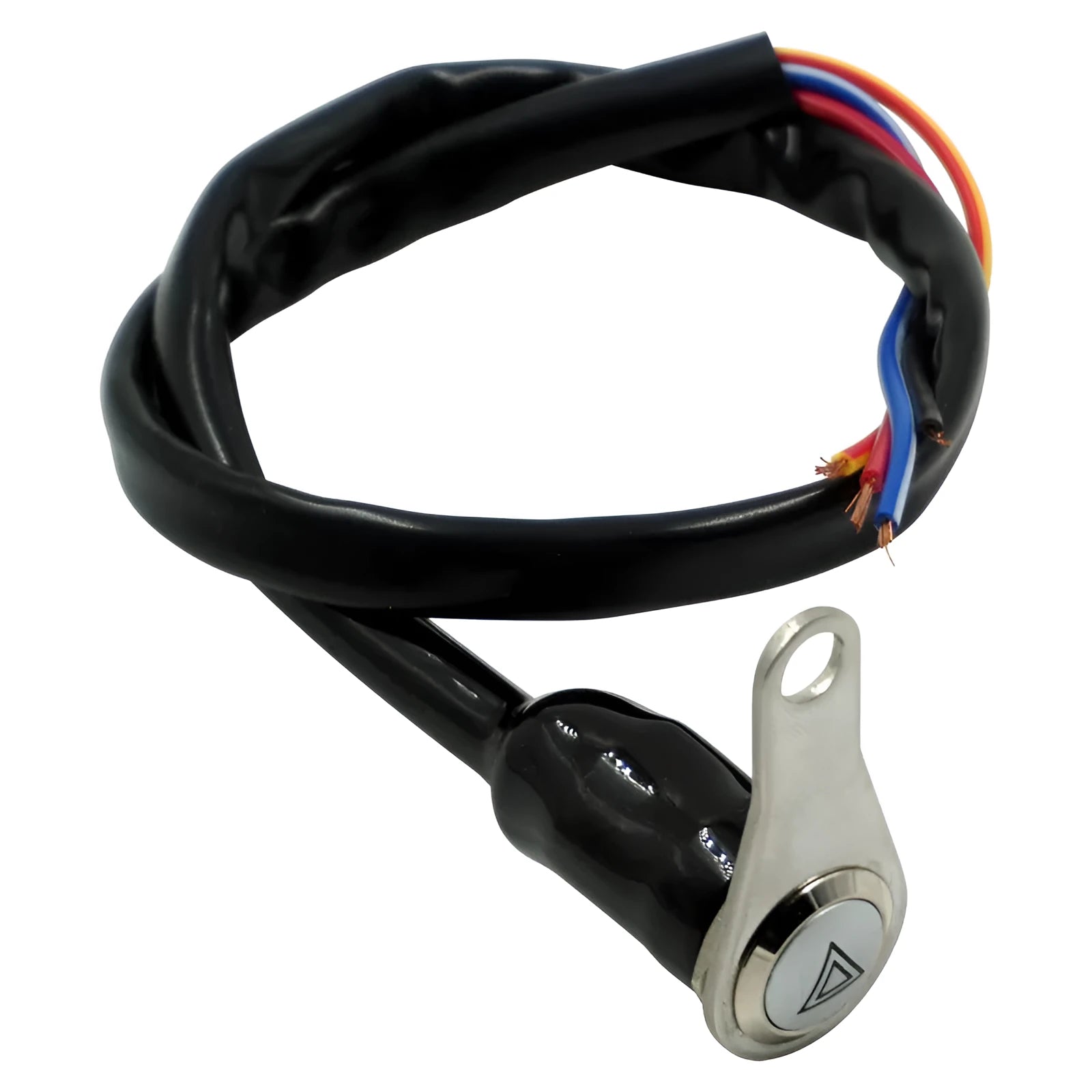Black stainless steel motorcycle switch with illuminated light ring for double flashing control