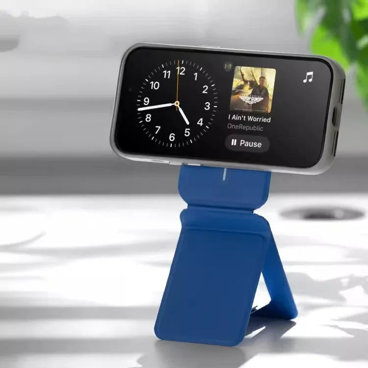 Magnetic mobile phone holder case with stand in black, blue, green, or grey colours showing dimensions