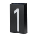 Solar powered house number light with LED illumination and waterproof housing for outdoor installation