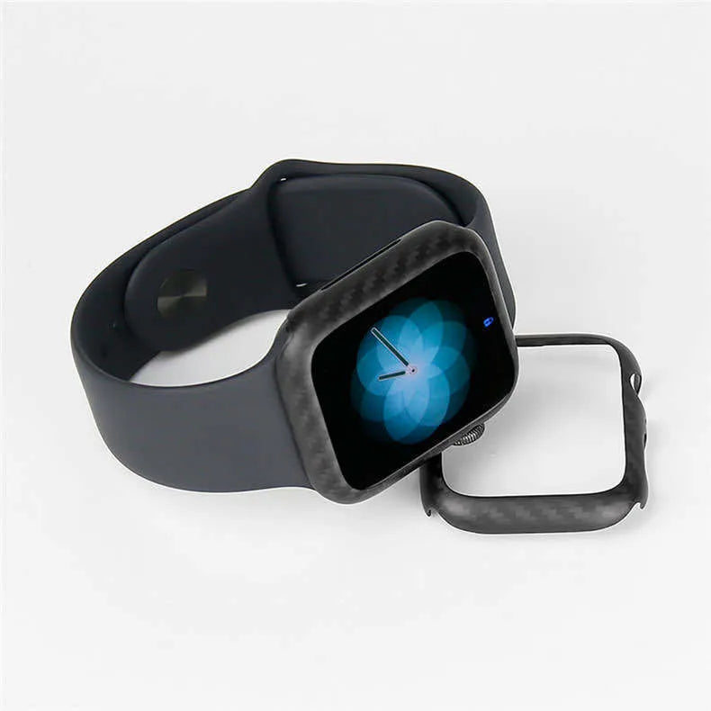 Apple Watch Series 4 44mm carbon fibre half wrap leather case in black