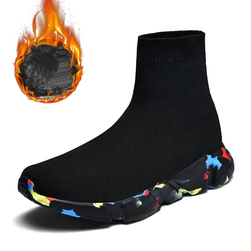 Old Beijing cloth shoes for women sheep suede elastic sock-style slip-on in black
