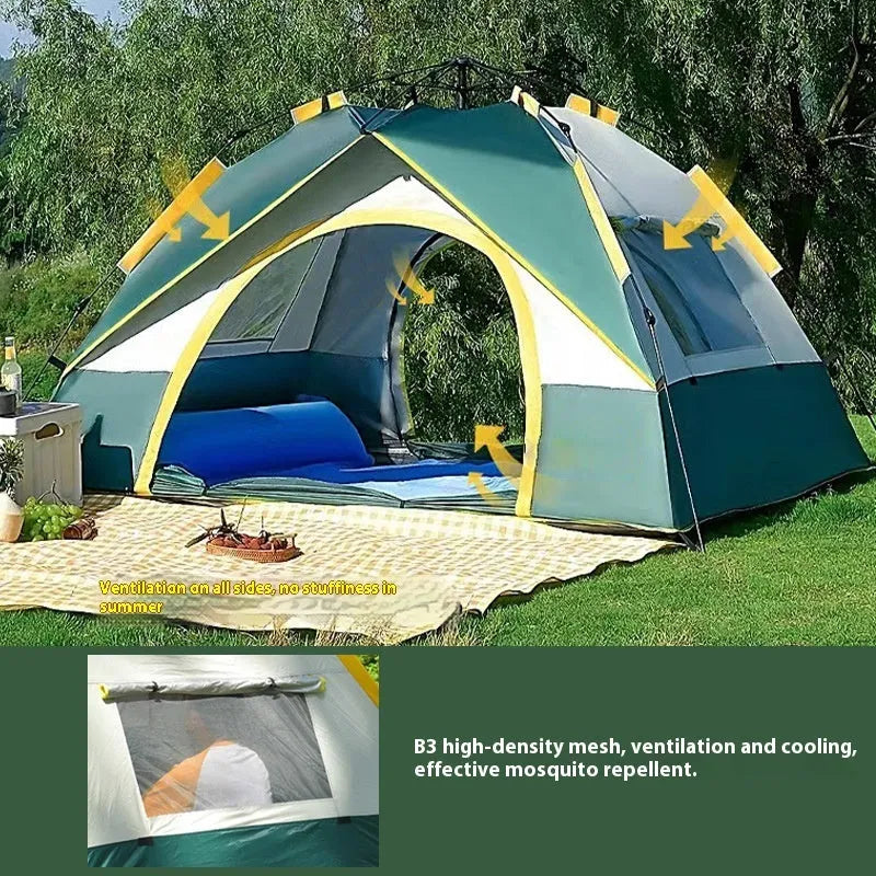 Dark green silver glue camping tent with automatic quick-open design for 3-4 people