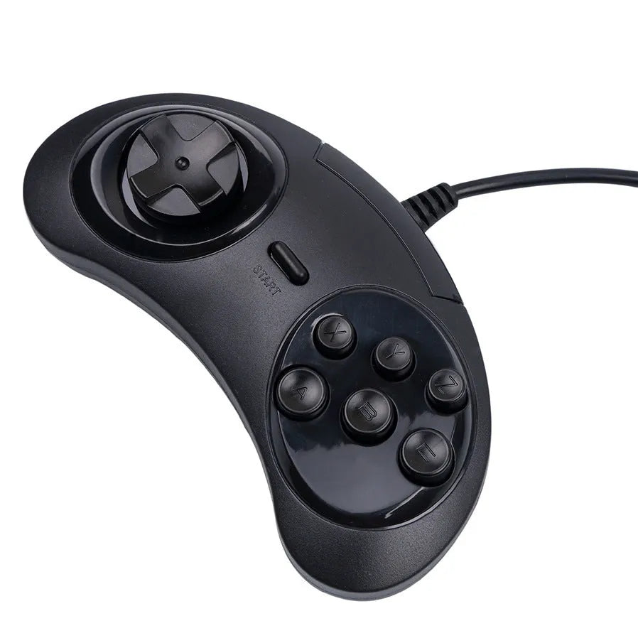 Black Sega USB PC gaming controller with 1.8-metre cable on a desk