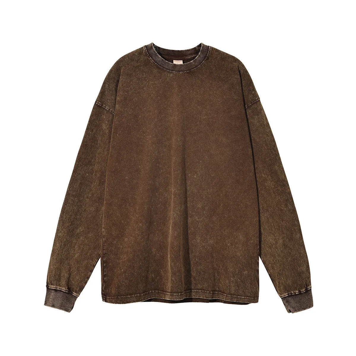 Men's vintage washed cotton pullover in batik print colours with long sleeves and loose fit