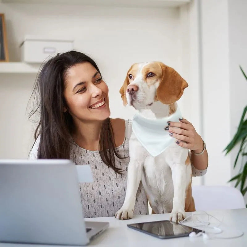Blank white polyester dog scarf for thermal transfer, size M 19cm x 11.5cm