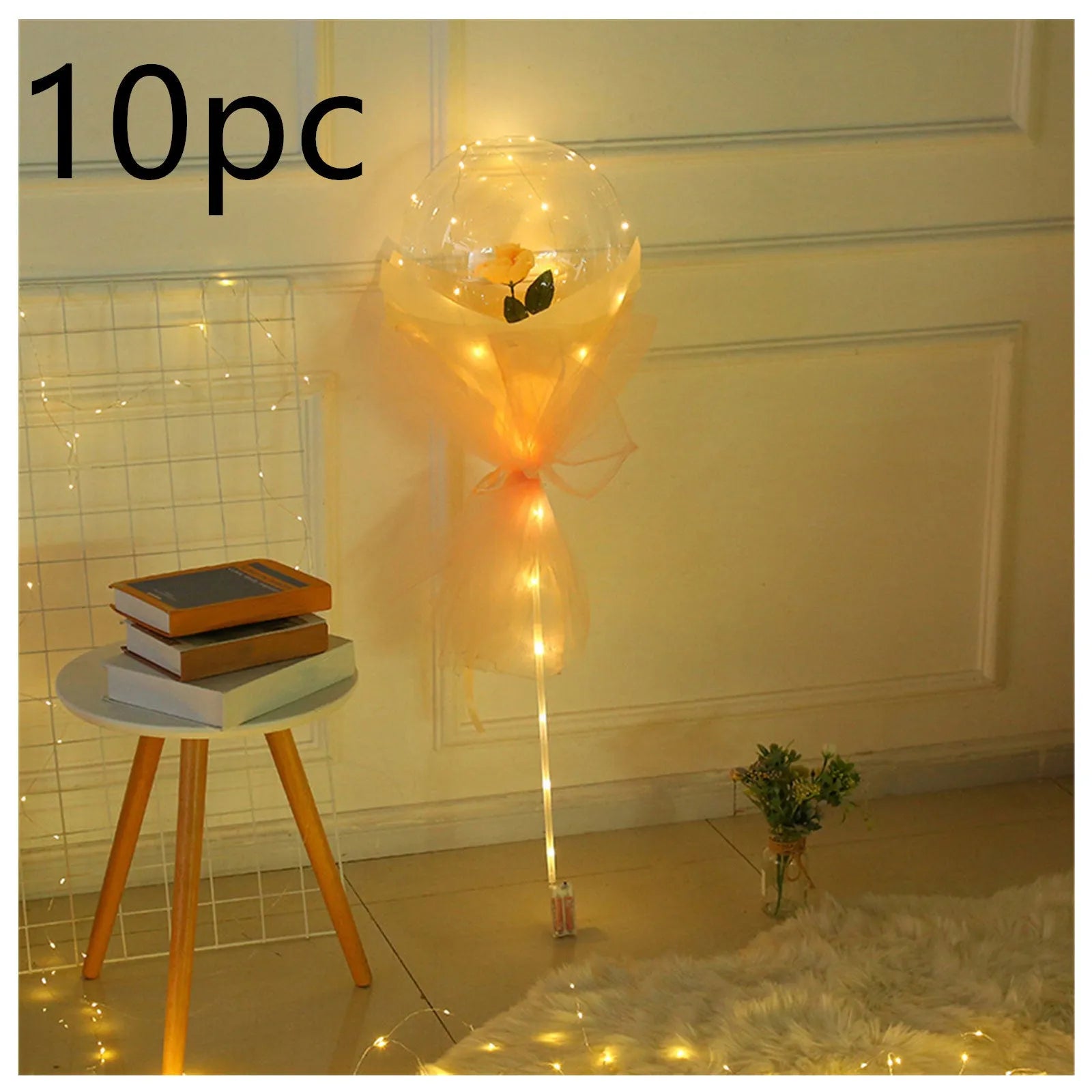 Transparent LED luminous DIY balloon rose bouquet with integrated lights for decoration.