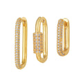 Copper geometric earring set with three square ear clips featuring inlaid zircon stones