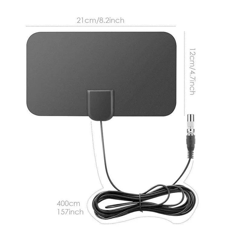 Digital HD indoor TV antenna black 210x120mm with coaxial cable