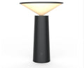 Black and white USB rechargeable LED desk lamp with a touch sensor and adjustable lamp head.