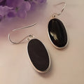 Women's earrings with oval black agate pendants on 925 silver and alloy geometric design