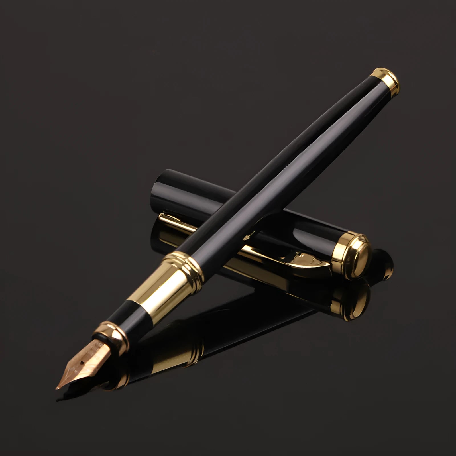 Red and black metal fountain pen with 0.5mm iridium nib for office and student writing