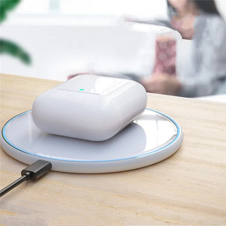 Desktop round wireless charger with acrylic aluminium alloy frame and mirror finish