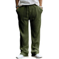 Men's casual loose straight leg trousers in polyester with micro elasticity, shown in army green colour