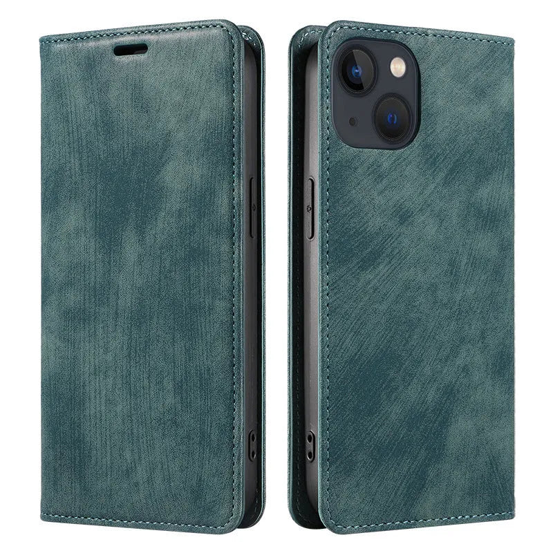 Magnetic flip leather phone case for iPhone in multiple colours showing front flap closed