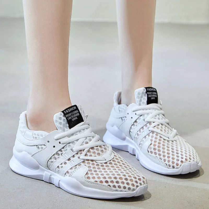 Breathable mesh sneaker with hollow-out design and a flat EVA sole, shown in a light colour on a neutral background.