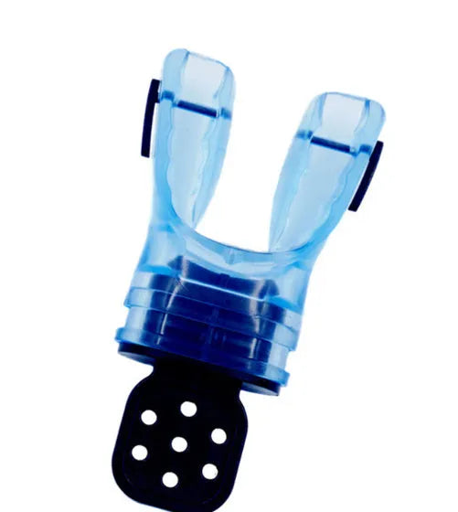 Plastic free edible silicone diving mouthpiece in multiple colours showing 110mm length.