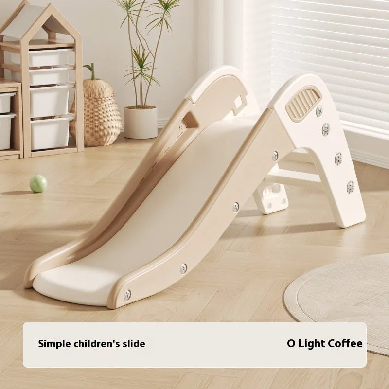 Small plastic baby slide in blue, yellow, brown or gray colours for indoor use