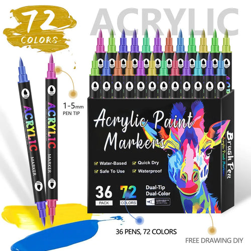 Set of double-ended acrylic marker pens with washable opaque ink, showing various colours.