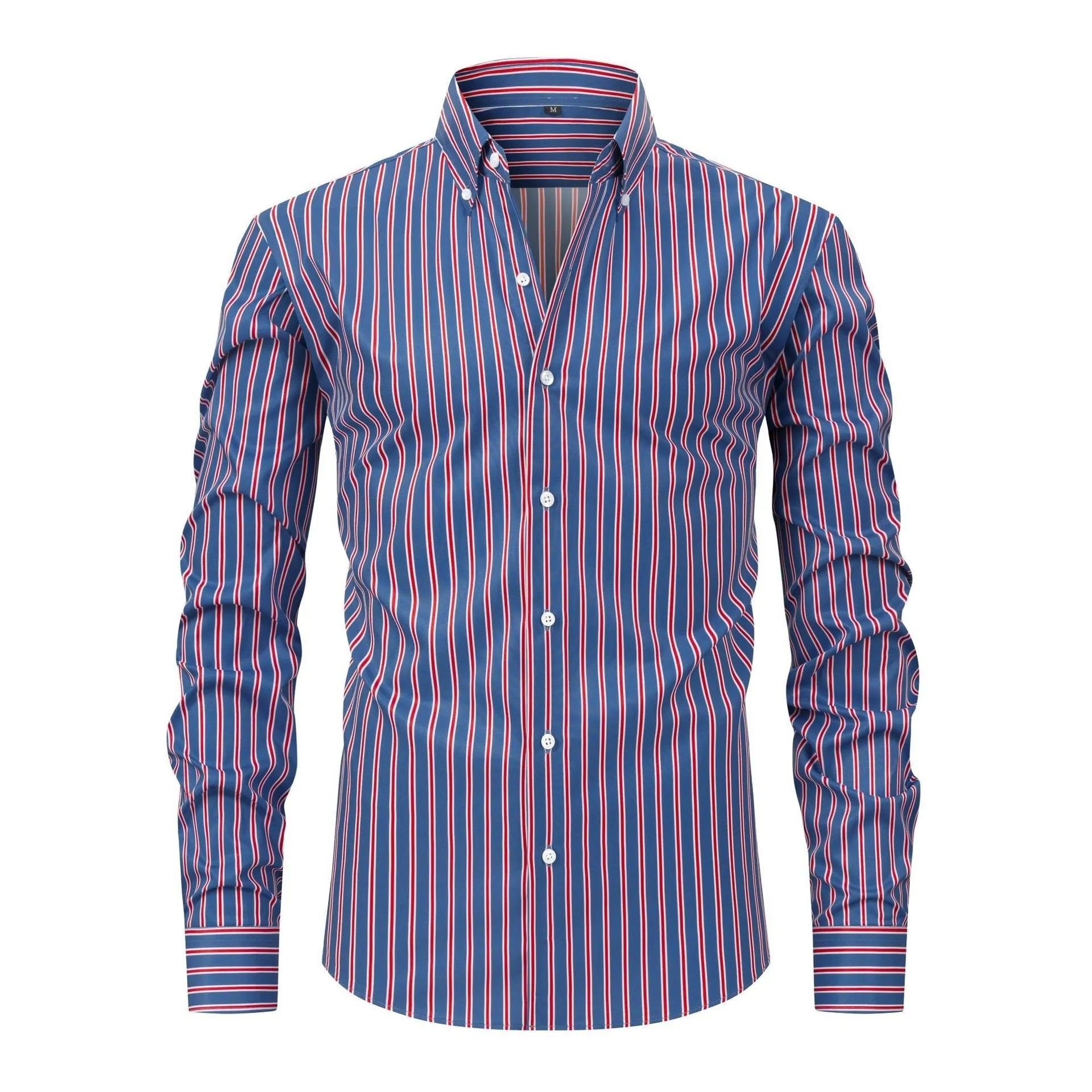 Men's striped long sleeve business shirt in ice silk polyester with cardigan style and slim fit