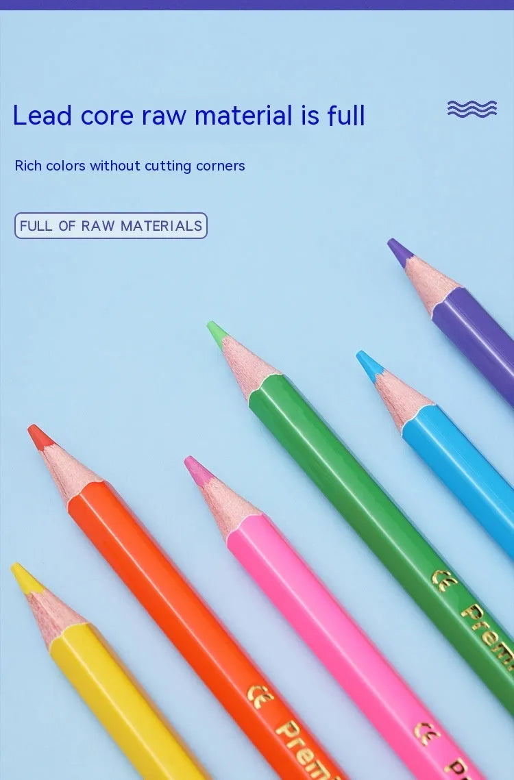 Set of wooden double-headed colour pencils showing both pencil tip and brush tip, arranged in a case.