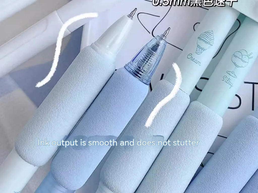 Four double-headed calligraphy pens with sponge press tips and fluorescent ends for student handwriting practice