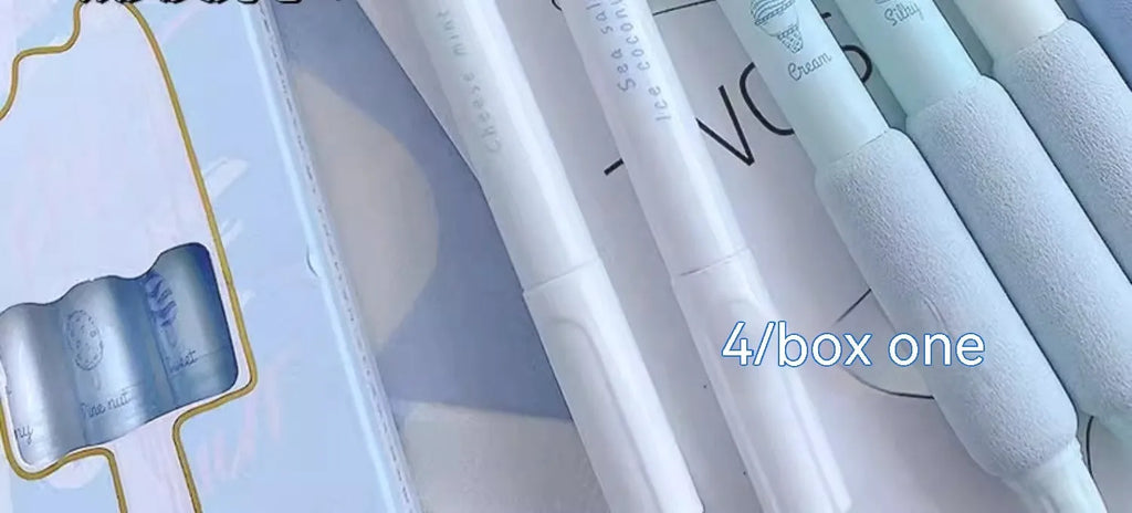 Four double-headed calligraphy pens with sponge press tips and fluorescent ends for student handwriting practice