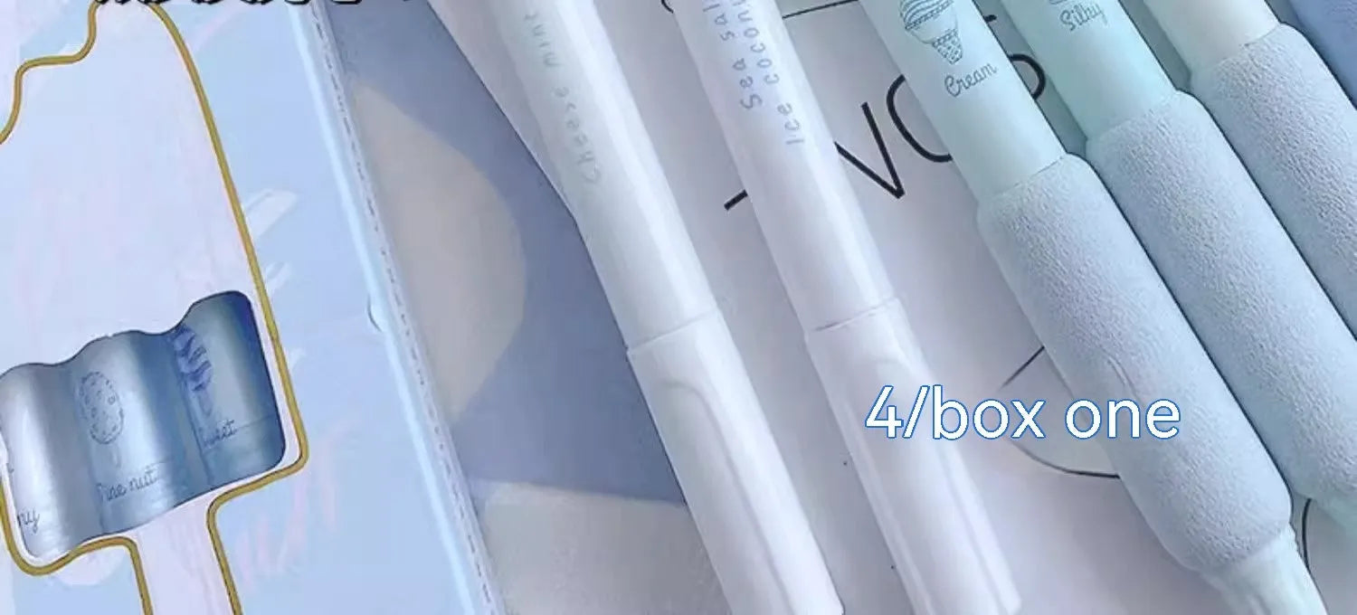 Four double-headed calligraphy pens with sponge press tips and fluorescent ends for student handwriting practice