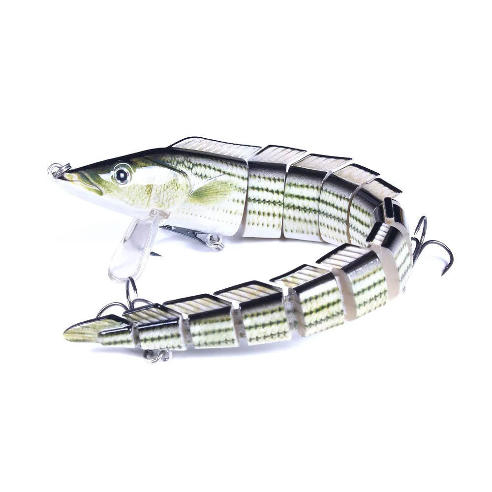Multi-section simulated loach fishing lure measuring 23cm with a #2 hook, shown in one of five available colour options.