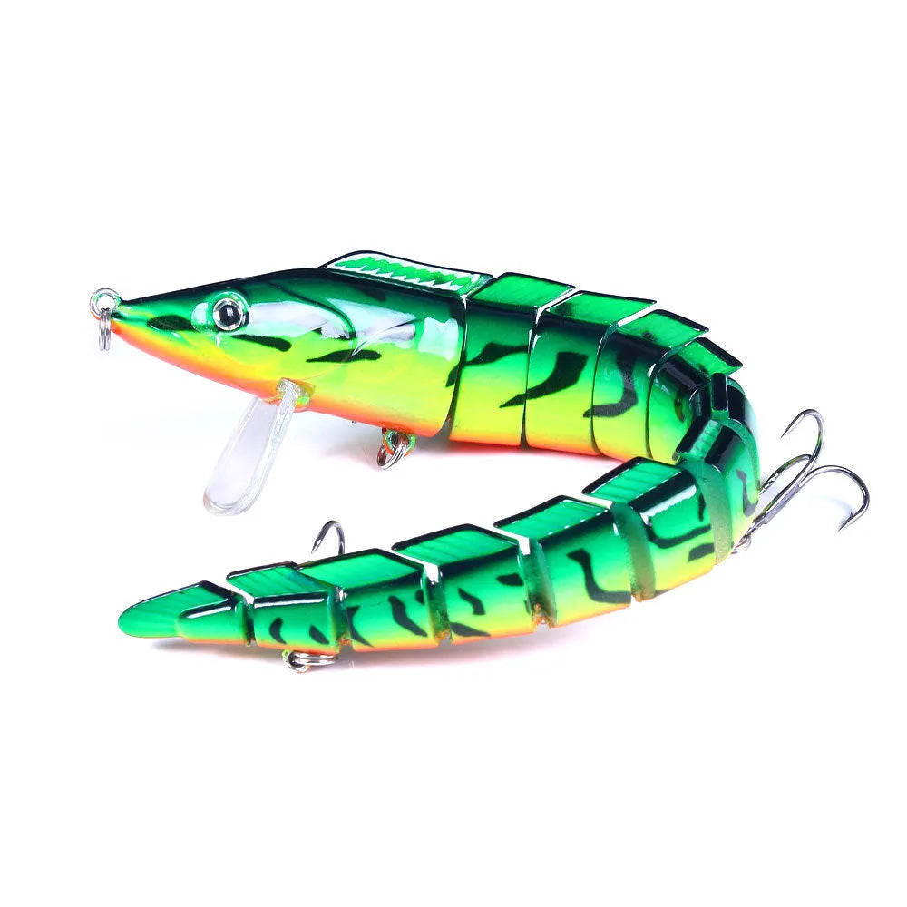Multi-section simulated loach fishing lure measuring 23cm with a #2 hook, shown in one of five available colour options.