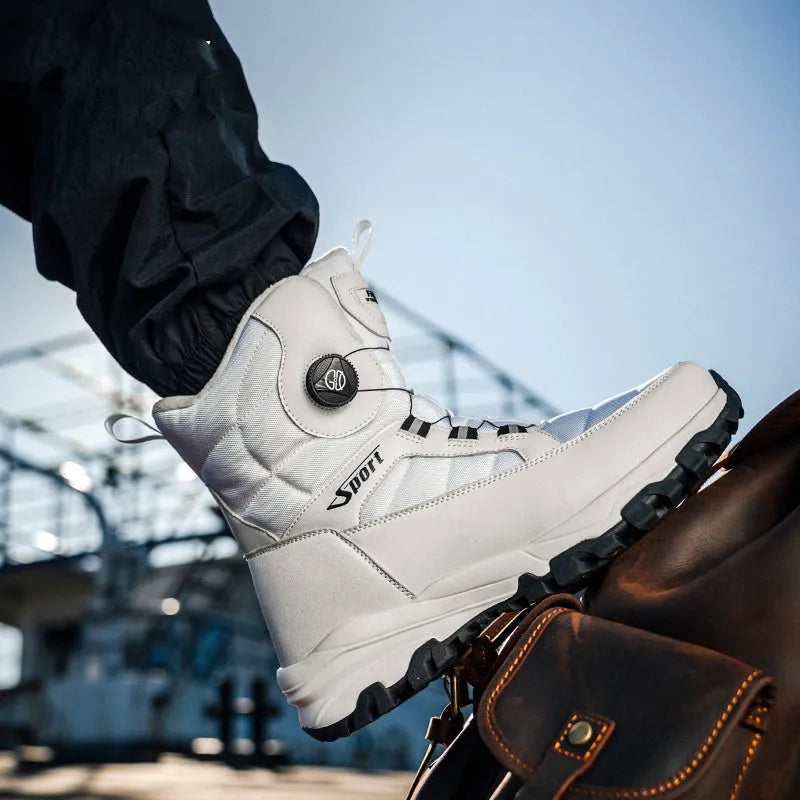 Men's thickened fleece-lined snow boots in black, non-slip EVA sole, spring cold-proof design
