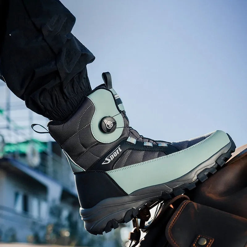 Men's thickened fleece-lined snow boots in black, non-slip EVA sole, spring cold-proof design