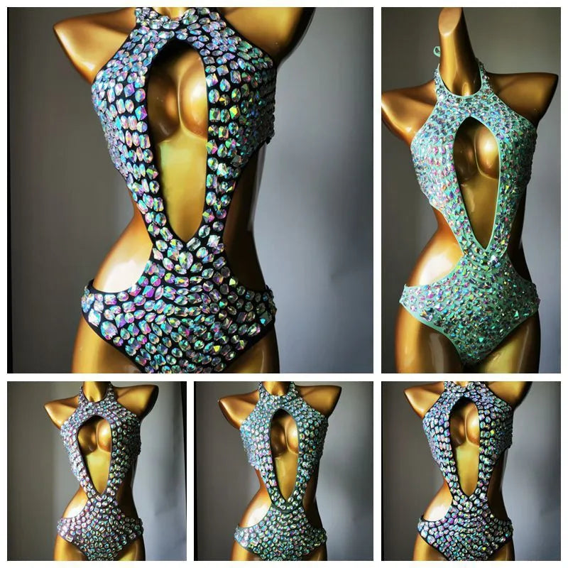Women's black one-piece swimsuit with diamond mesh pattern and polyester lining