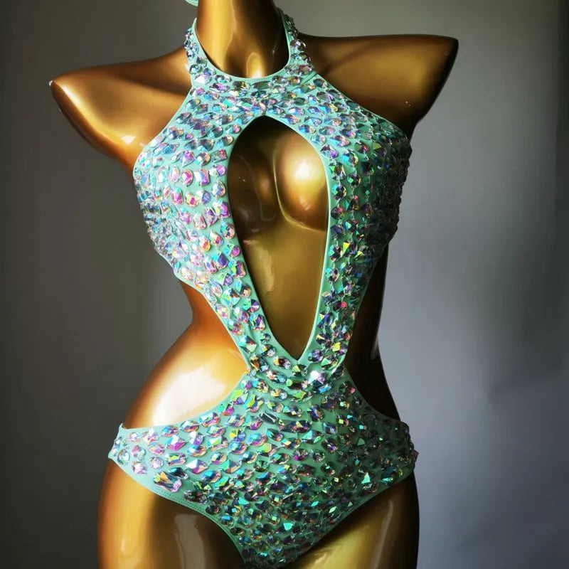 Women's black one-piece swimsuit with diamond mesh pattern and polyester lining
