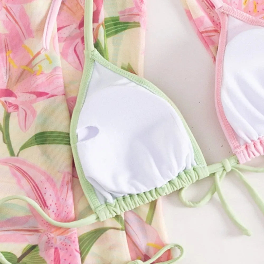 Women's printed bikini swimsuit in quick-dry polyester fabric, showing style from product picture.