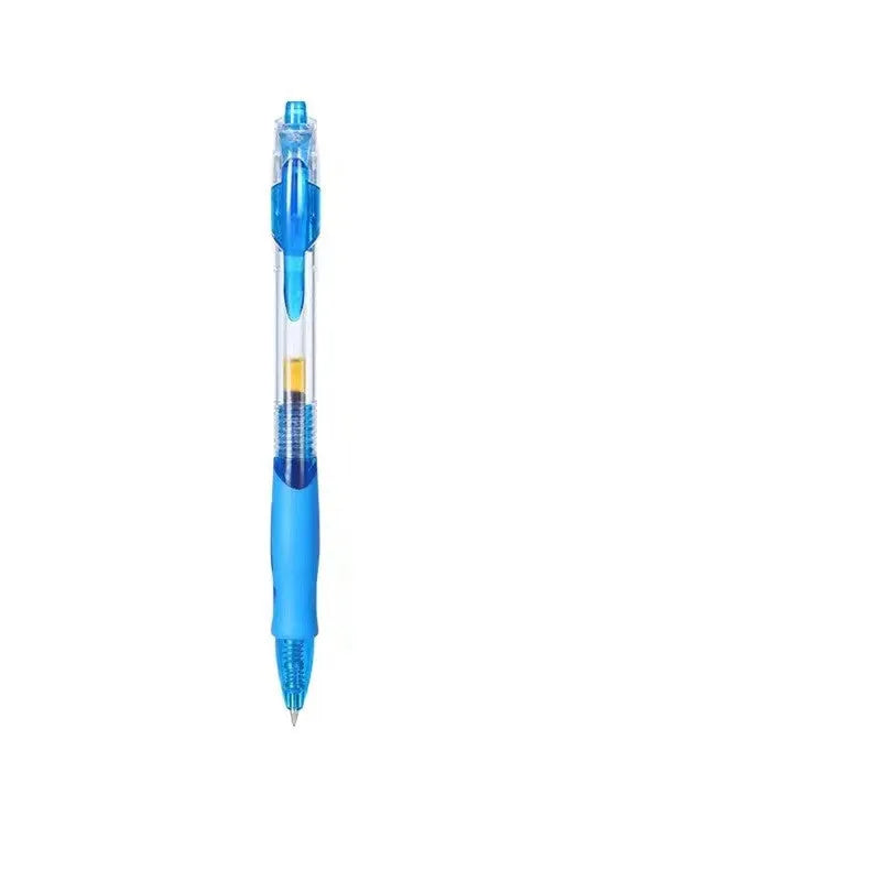 0.5mm plastic gel pen with black, red, and blue ink options for writing
