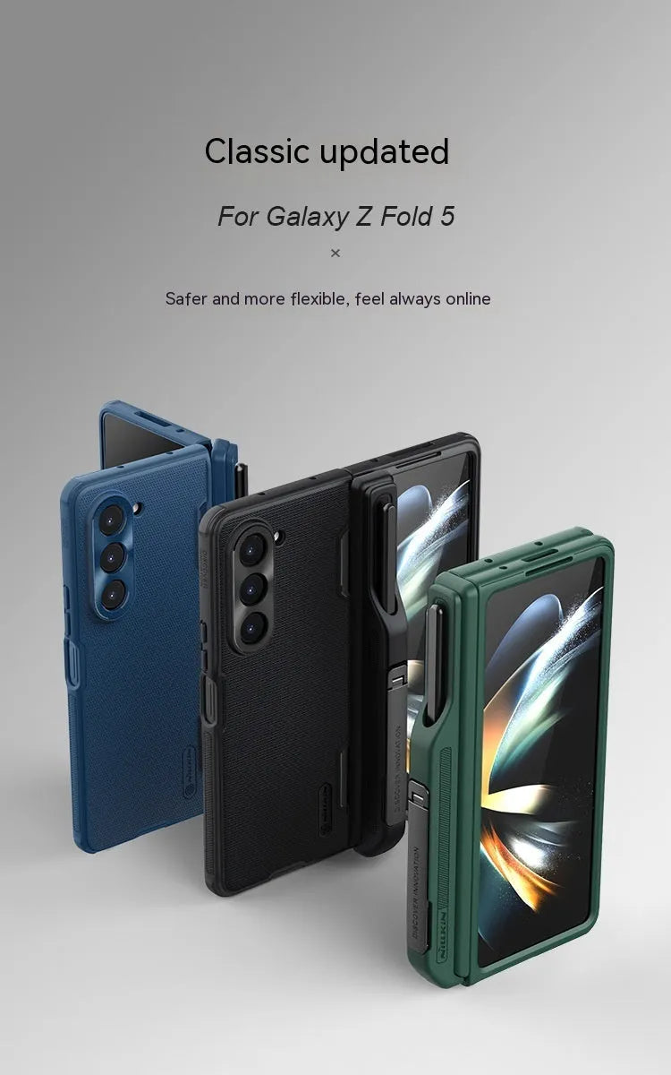 Samsung Z Fold 5 5G frosted shield PC phone case in Black with bracket