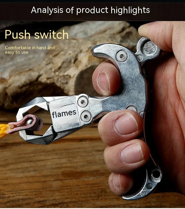 Zinc alloy archery release aid with a two-axis harpoon clip on a white background