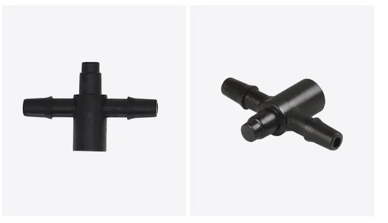 PE tee water distributor for micro-spray irrigation systems with water splitting capability