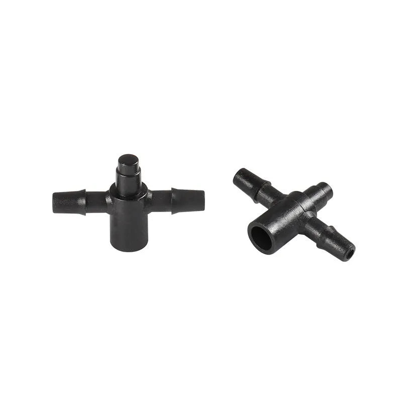 PE tee water distributor for micro-spray irrigation systems with water splitting capability