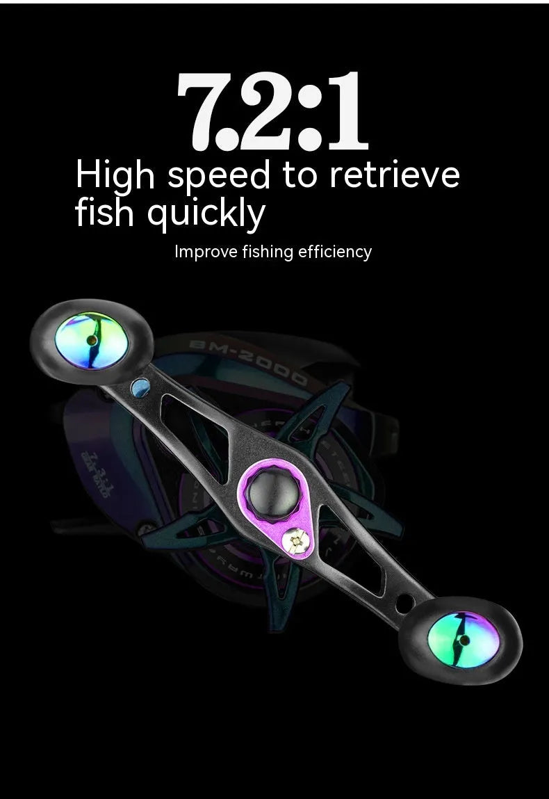 BM2000 fishing reel with colourful water drop design and magnetic brake system