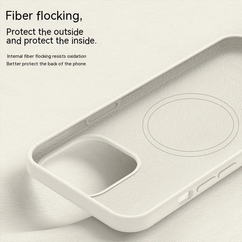 Frosted liquid silicone magnetic phone case for iPhone 13 Pro in Antique White with shockproof anti-fall protection