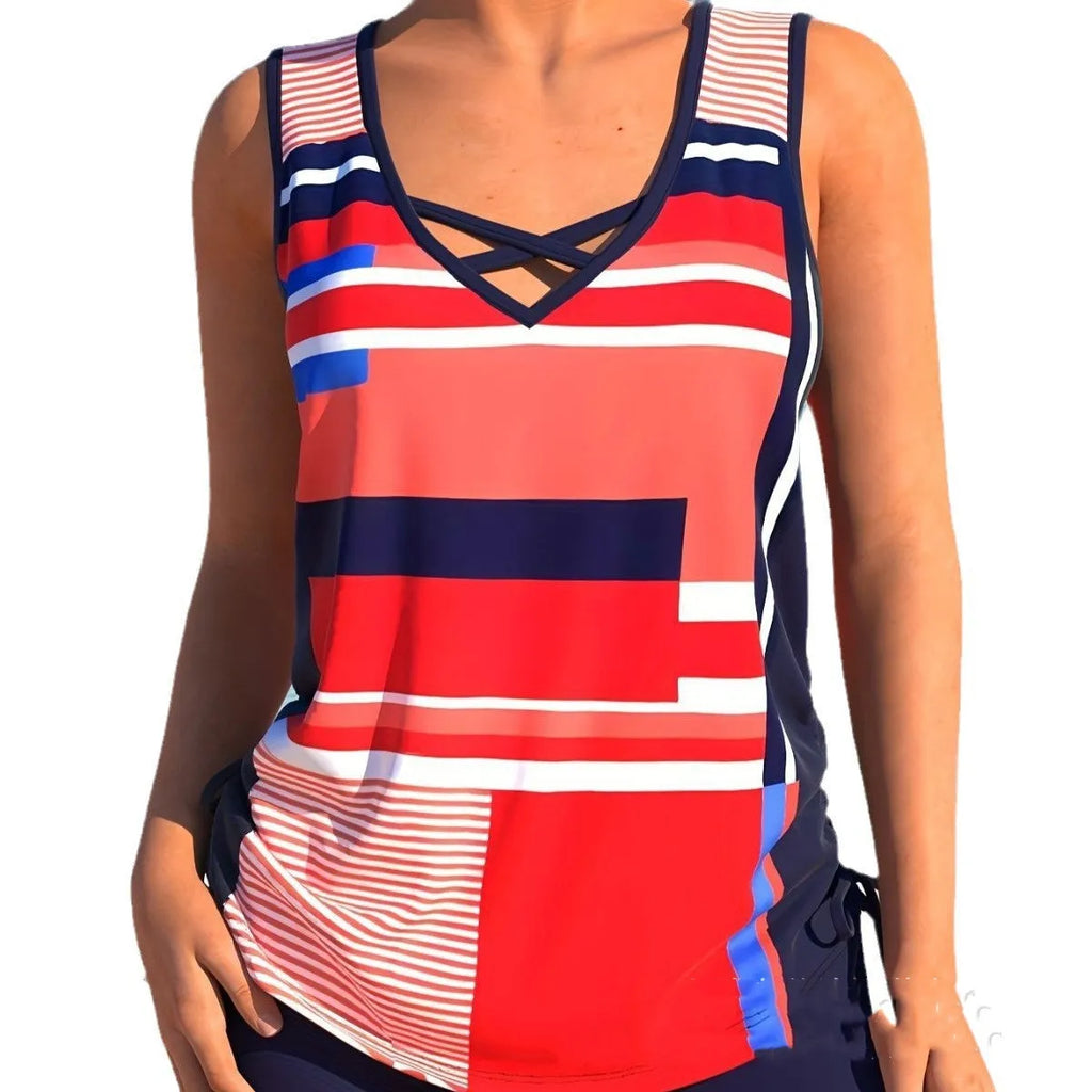 Women's printed two-piece swimsuit with boxer shorts for swimming