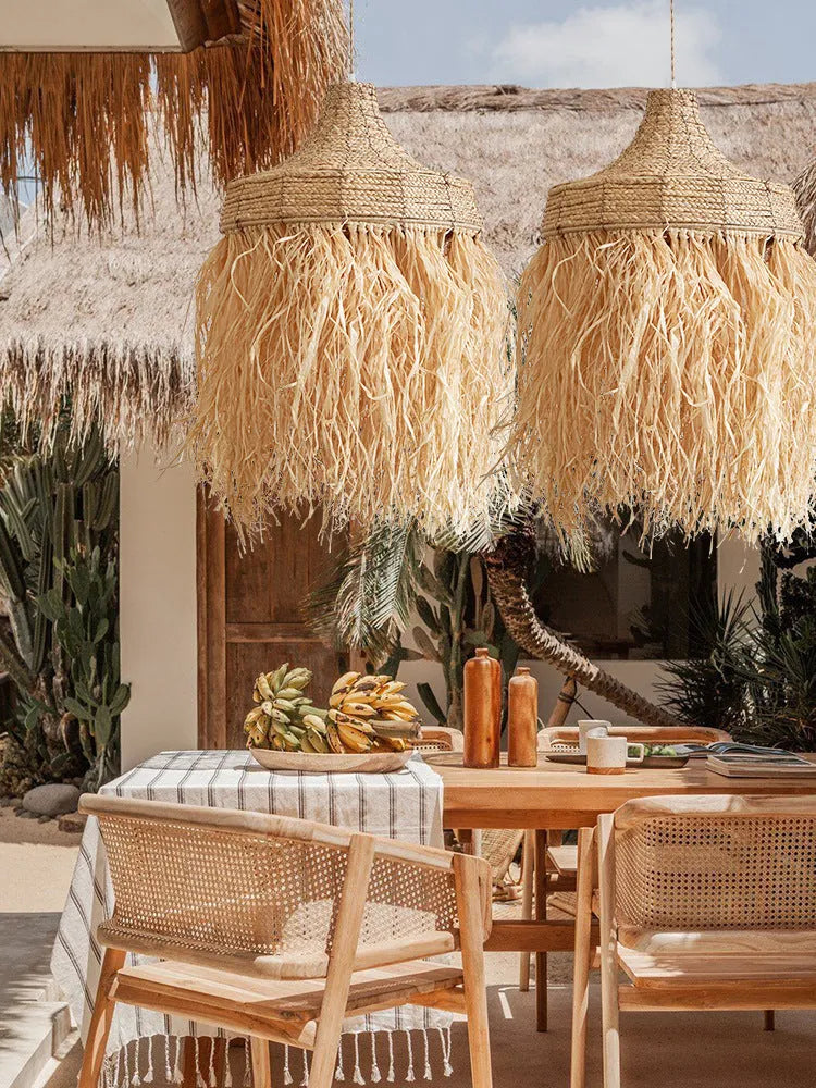 Retro Southeast Asian style restaurant chandelier with woven wild vetch and willow construction, 50cm diameter